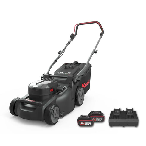 Kress KG745 40V 37cm Cordless Push Lawn Mower 4 Batteries and Fast Chargers