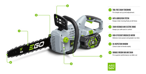 Ego Power Plus CS1614E Cordless Chainsaw Kit c/w 5.0Ah Battery & Rapid Charger